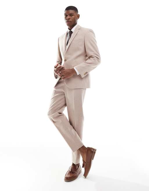 ASOS DESIGN slim fit wool mix suit jacket in light pink tweed, 2 of 5