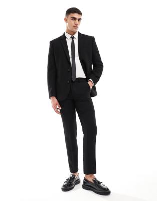 Asos Design Slim Fit Wool Mix Suit Pants In Black Twill