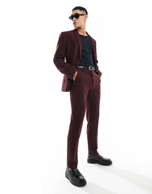 ASOS DESIGN slim fit wool mix suit pants in burgundy twill