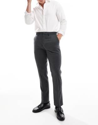 slim fit wool mix suit pants in herringbone in charcoal-Gray