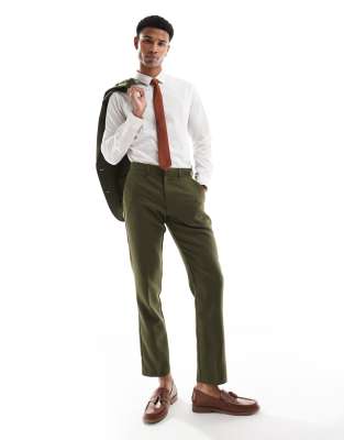 Asos Design Slim Fit Wool Mix Suit Pants In Khaki Twill-green