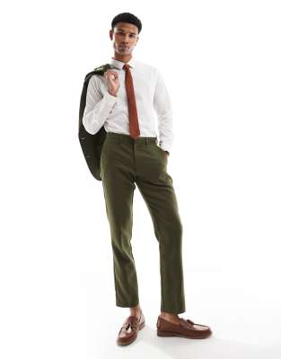 slim fit wool mix suit pants in khaki twill-Green