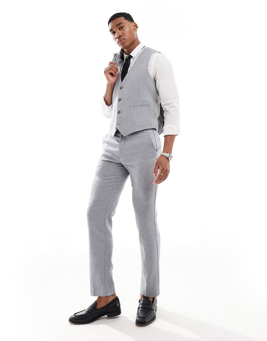 ASOS DESIGN slim fit wool mix suit trousers in grey basketweave-Blue