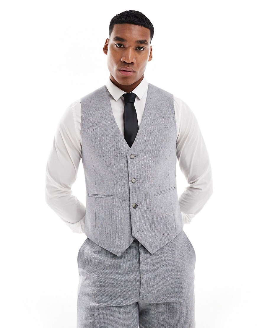Asos Design Slim Fit Wool Mix Suit Vest In Blue Basketweave