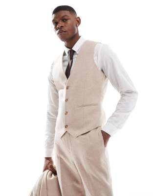 slim fit wool mix suit vest in light pink tweed
