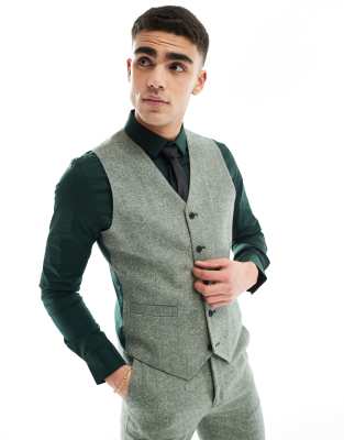 ASOS DESIGN ASOS DESIGN slim fit wool mix suit waistcoat in bottle green tweed