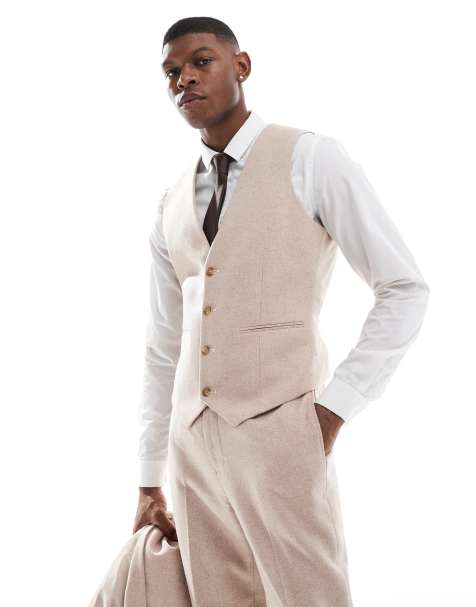 ASOS DESIGN slim fit wool mix suit waistcoat in light pink tweed - view 1