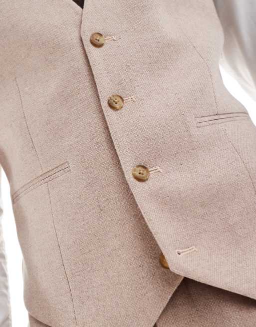 ASOS DESIGN slim fit wool mix suit waistcoat in light pink tweed, 3 of 5