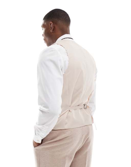 ASOS DESIGN slim fit wool mix suit waistcoat in light pink tweed, 5 of 5