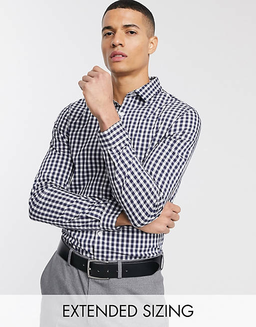slim fit work check shirt in blue 