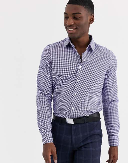 ASOS DESIGN slim fit work shirt in navy houndstooth | ASOS