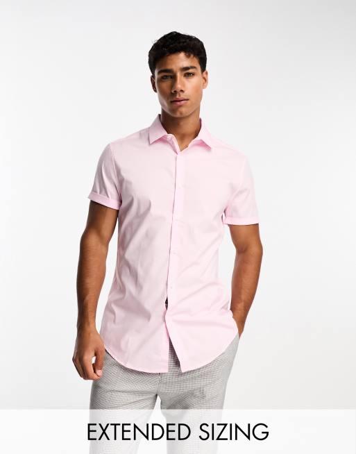 Premier Hot Pink Mens Short Sleeve Formal Poplin Plain Work Shirt