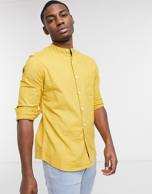ASOS DESIGN slim fit yarn dye oxford grandad shirt in mustard