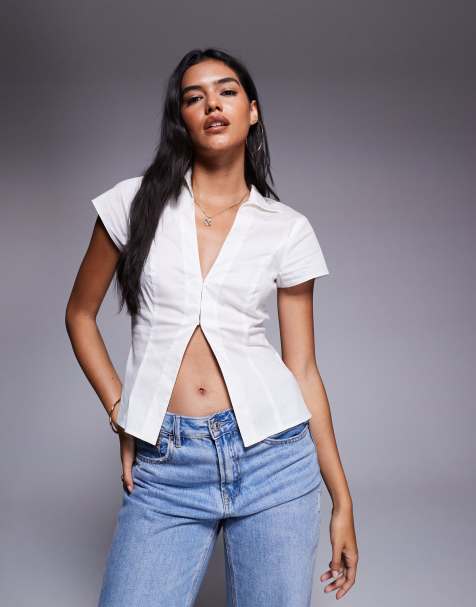ASOS DESIGN slim fitted hook and eye shirt in white - view 1