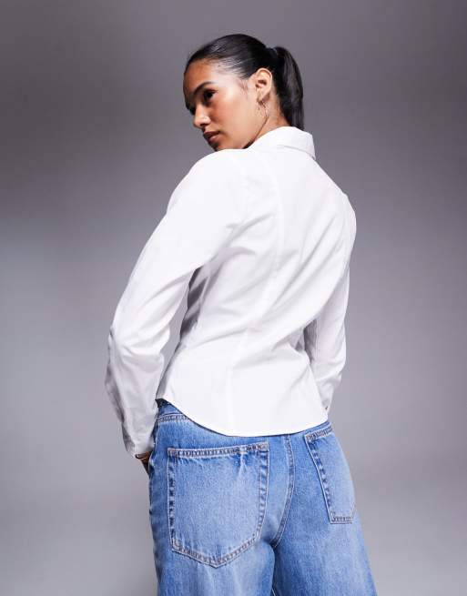 ASOS DESIGN slim fitted zip up shirt in white, 3 of 4