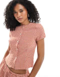 [ASOS DESIGN] ASOS DESIGN slim fitting cap sleeve blouse set in red gingham 8 Gingham