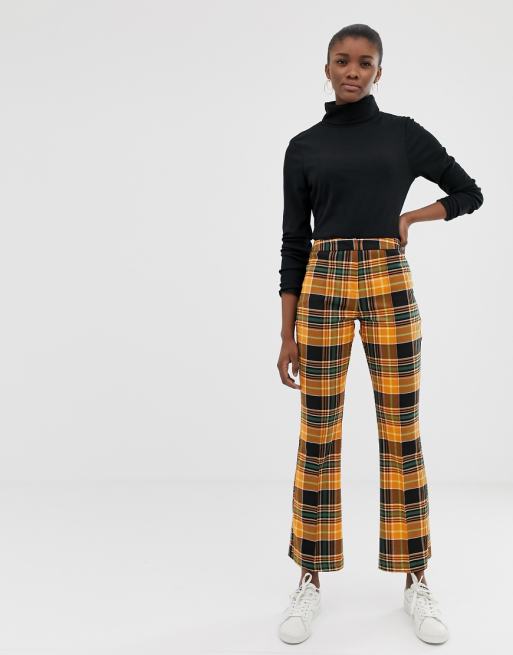 ASOS DESIGN slim flared pants in orange check | ASOS