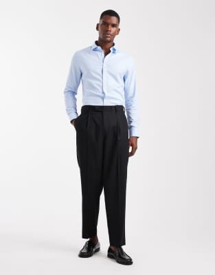 Asos Design Slim Formal Textured Shirt In Blue