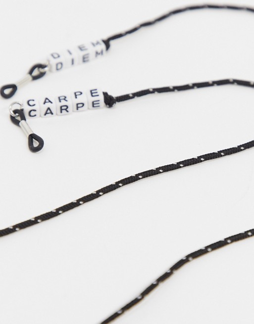 ASOS DESIGN slim glasses cord with slogan beads in black