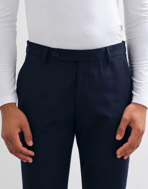 ASOS DESIGN slim habitbukser i marineblå flannel, 5 af 5