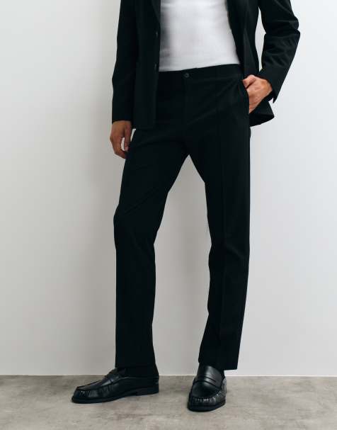 ASOS DESIGN slim habitbukser med stretch og krølfri finish i sort - view 1