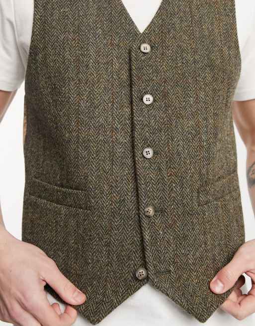 ASOS DESIGN slim harris tweed vest in tobacco