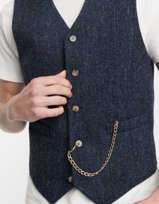 tweed waistcoat navy