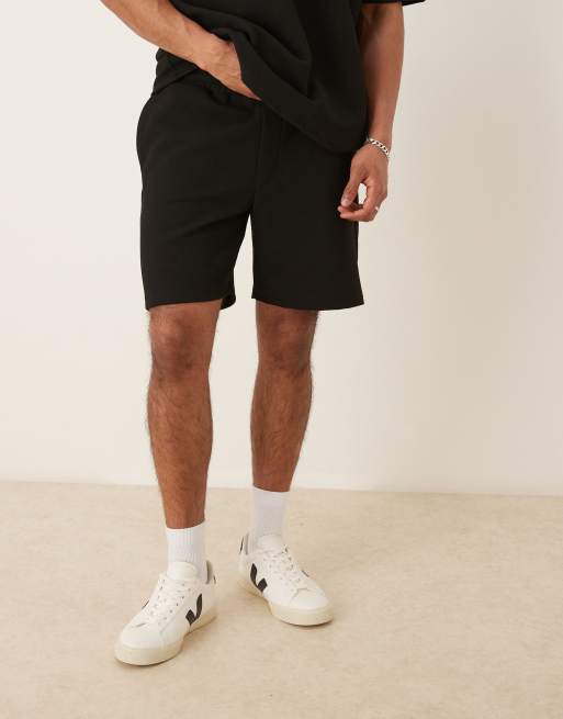 ASOS DESIGN slim heavyweight textured shorts in black (part of a set), 3 of 5