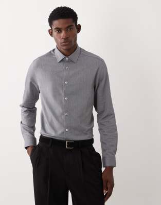 ASOS DESIGN slim herringbone dress shirt in navy navy 11590₽