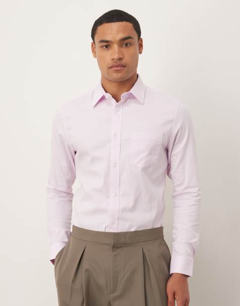 ASOS DESIGN slim herringbone shirt in pink - view 1