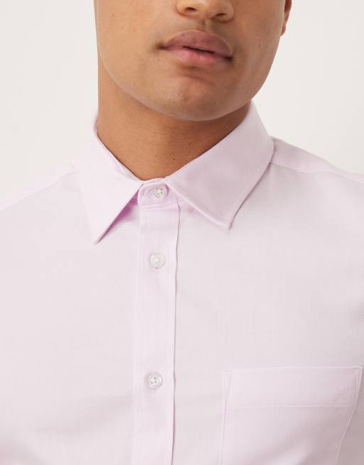 ASOS DESIGN slim herringbone shirt in pink, 3 of 5