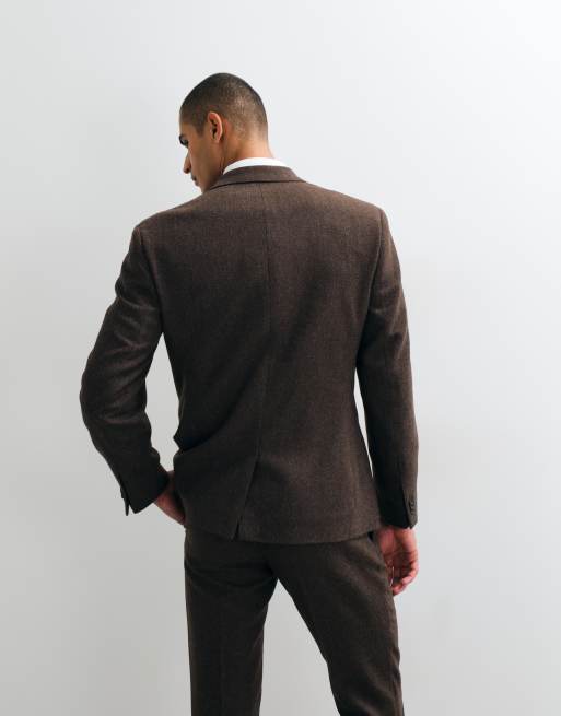 ASOS DESIGN slim herringbone suit jacket with wool in brown, 4 of 5