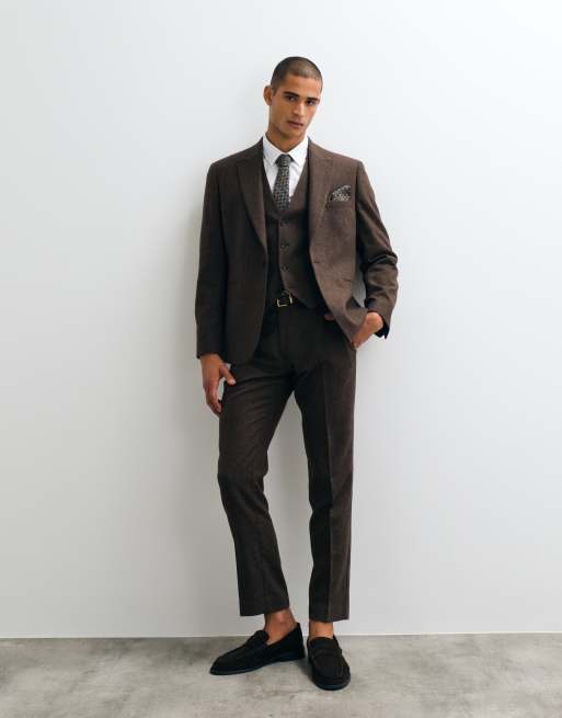 ASOS DESIGN slim herringbone suit jacket with wool in brown, 5 of 5