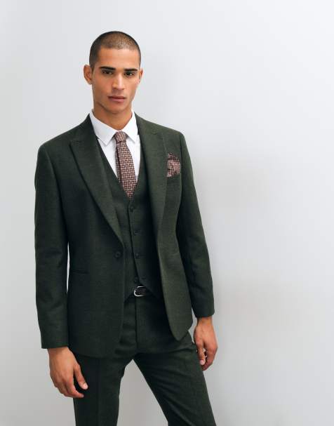 ASOS DESIGN slim herringbone suit jacket with wool in dark green - view 1