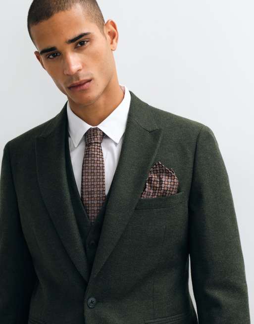 ASOS DESIGN slim herringbone suit jacket with wool in dark green, 5 of 5