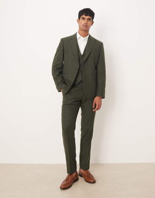 ASOS DESIGN slim herringbone suit jacket with wool in dark green, 2 of 5