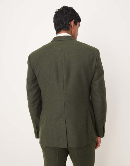 ASOS DESIGN slim herringbone suit jacket with wool in dark green, 3 of 5
