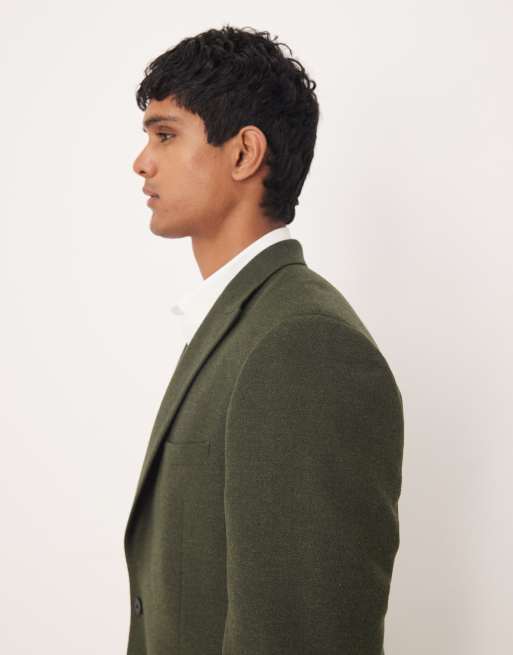 ASOS DESIGN slim herringbone suit jacket with wool in dark green, 4 of 5