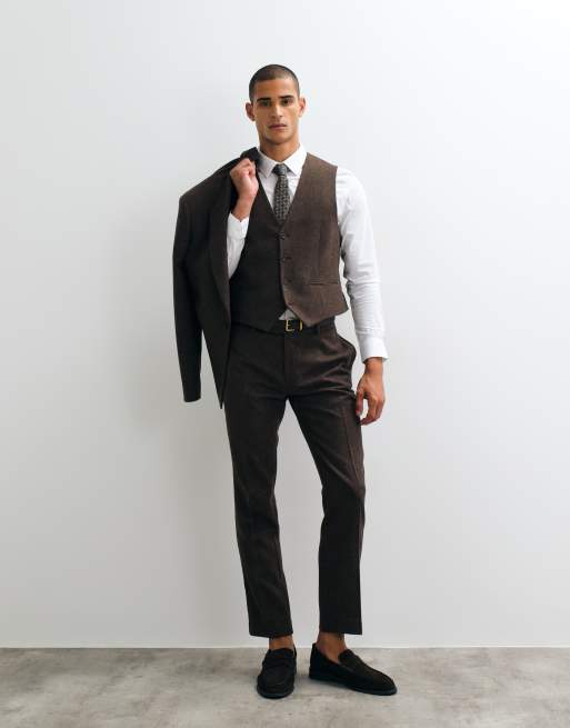 ASOS DESIGN slim herringbone suit with wool in brown, 2 of 3