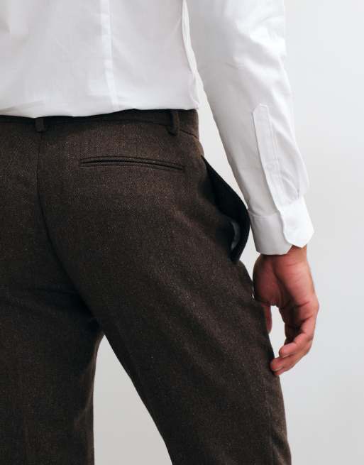 ASOS DESIGN slim herringbone suit pants with wool in brown, 5 of 5