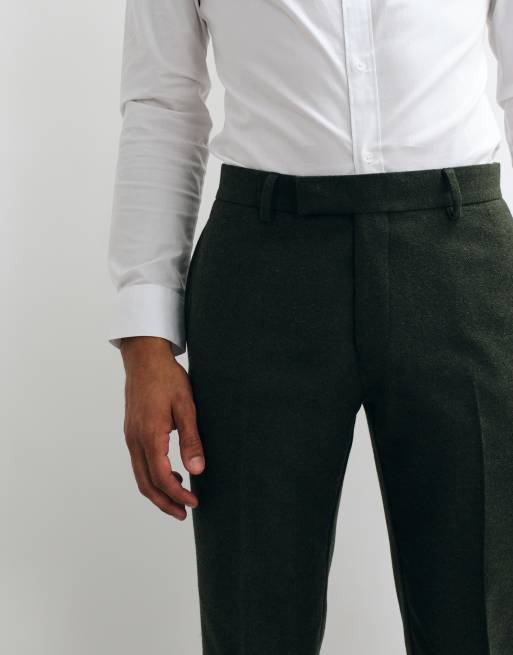 ASOS DESIGN slim herringbone suit pants with wool in dark green, 3 of 5