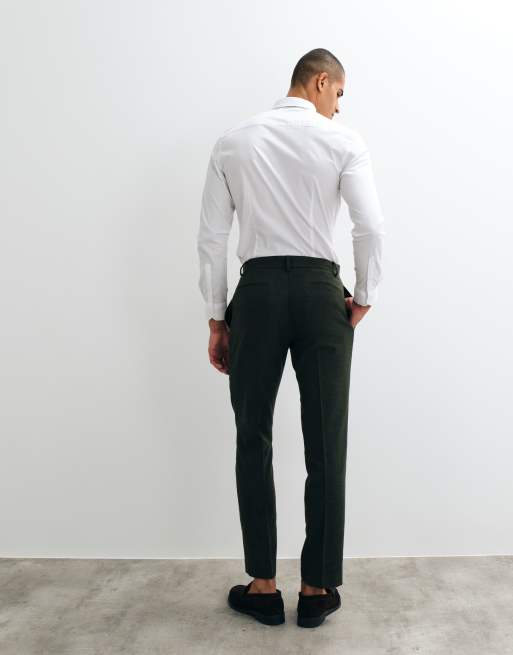 ASOS DESIGN slim herringbone suit pants with wool in dark green, 4 of 5
