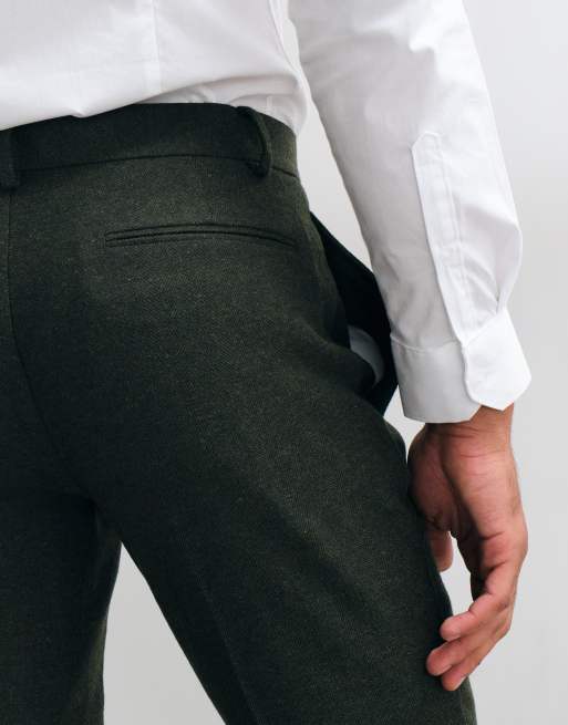 ASOS DESIGN slim herringbone suit pants with wool in dark green, 5 of 5