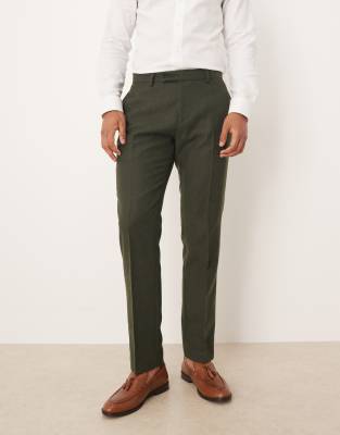 Asos Design Slim Herringbone Suit Pants With Wool In Gray
