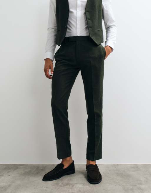 ASOS DESIGN slim herringbone suit trouser with wool in dark green, 2 of 5