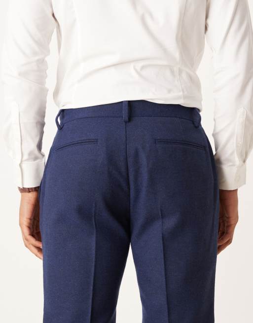 ASOS DESIGN slim herringbone suit trousers with wool in navy, 5 of 5