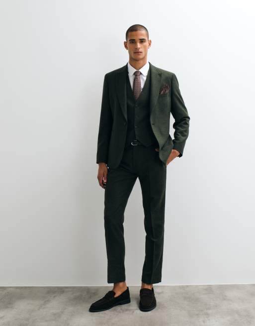 ASOS DESIGN slim herringbone suit vest with wool in dark green, 2 of 5