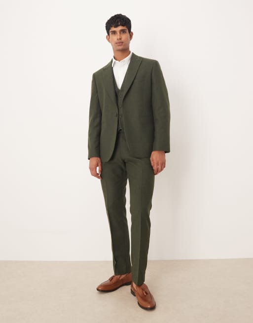 ASOS DESIGN slim herringbone suit vest with wool in dark green, 2 of 5