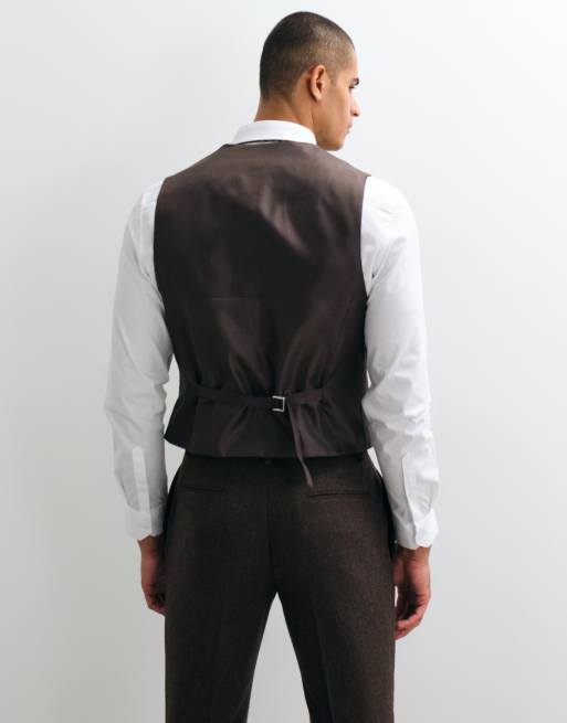 ASOS DESIGN slim herringbone suit waistcoat with wool in brown, 5 of 5