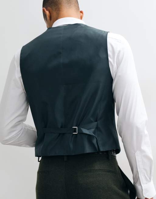 ASOS DESIGN slim herringbone suit waistcoat with wool in dark green, 3 of 5